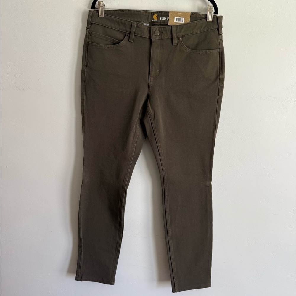 Carhartt Rugged Flex Slim Fit Twill 5 Pocket Work Pant Green Brown Jeans